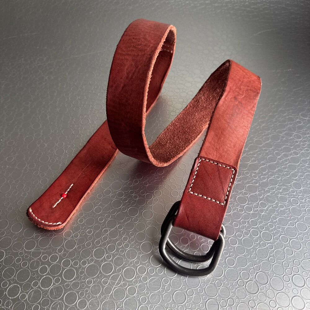 Vintage Gap Red Leather Womens D Ring Adjustable Y2K Belt Weathered - Size M L